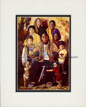 Matted Print of Sitting Bull with Children